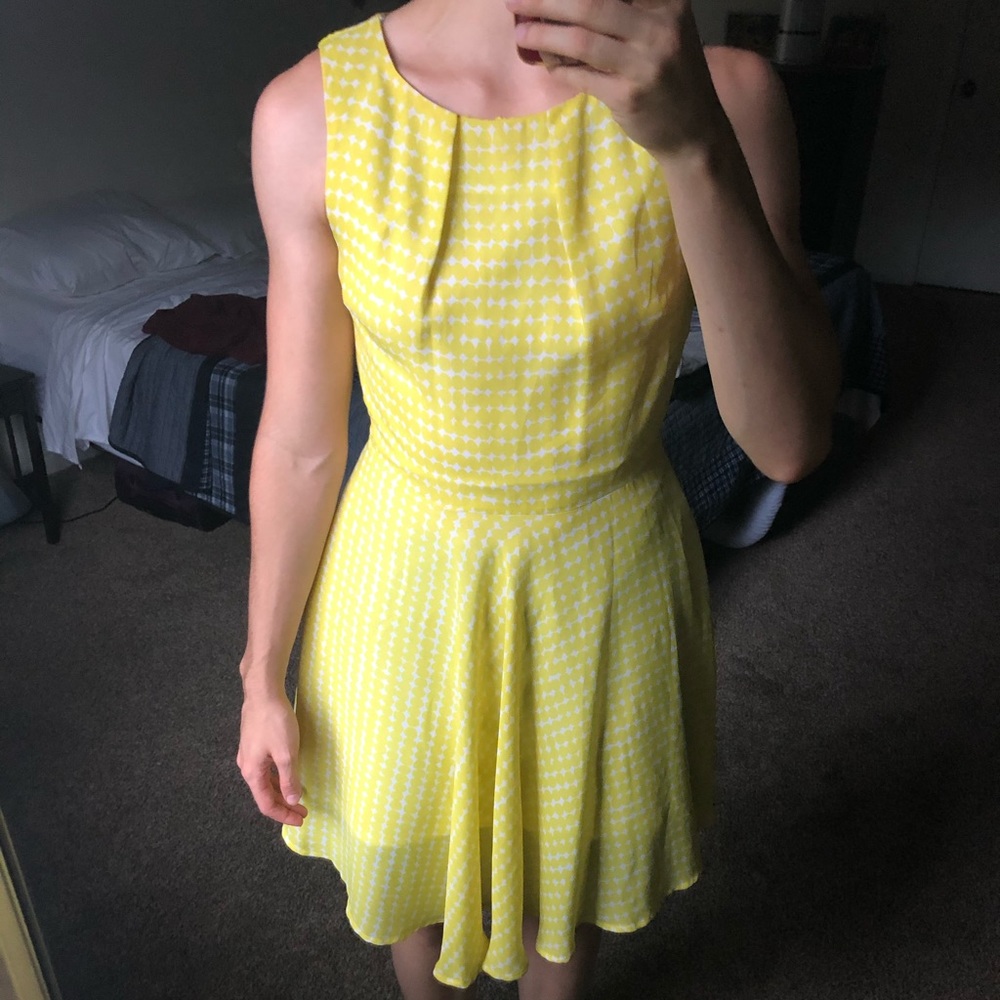 Yellow and white fit and flare dress